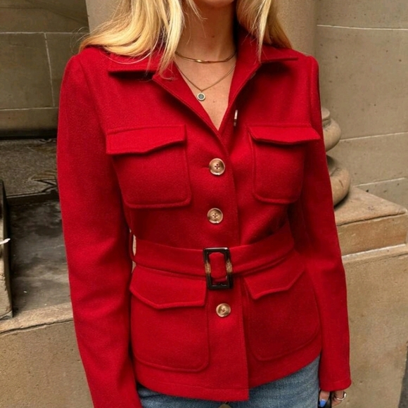 Fall&Winter Women Red Coat/Y2k/Classy Outfits/Red Long Sleeve Jacket - Picture 5 of 6